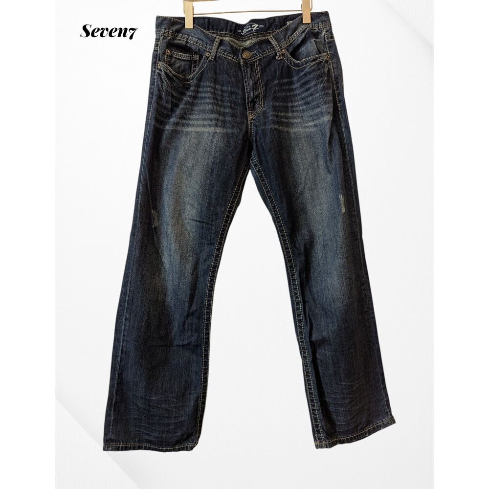 Seven7 straight slightly destressed whiskers denim jeans  Sz 36x32